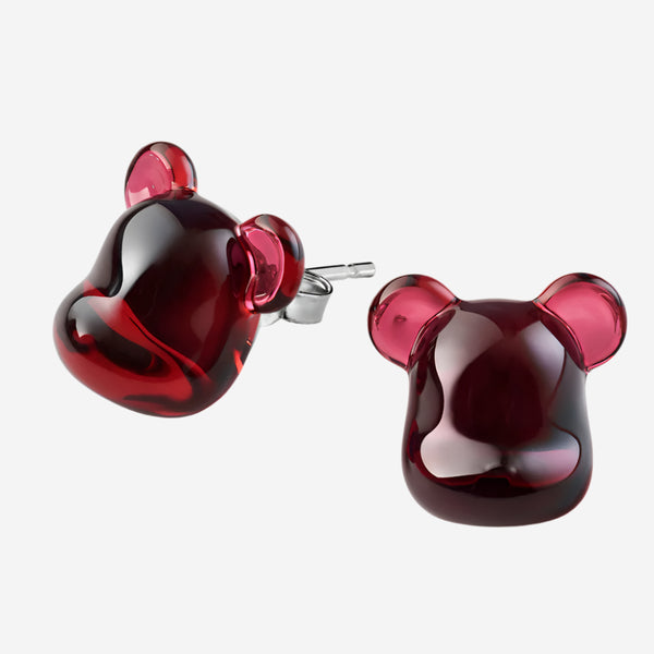 Baccarat Bearbrick Sterling Silver & Red Crystal Stud Earrings 2814124