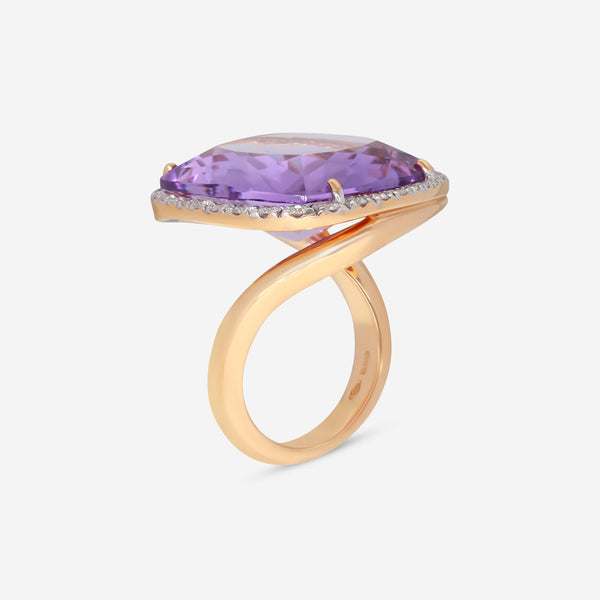 Casato 18K Yellow Gold, Amethyst and Diamond 0.83ct. tw. Vintage Style Cocktail Ring 294372