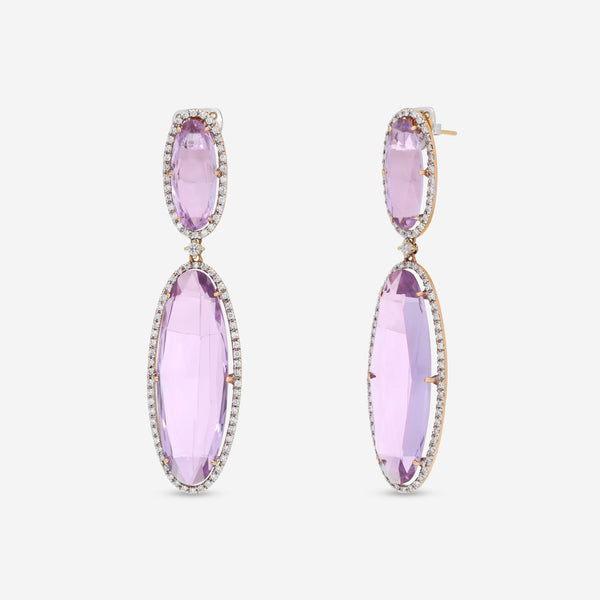 Casato 18K Yellow Gold, Amethyst and Diamond 1.75ct. tw. Vintage Style Drop Earrings 295022