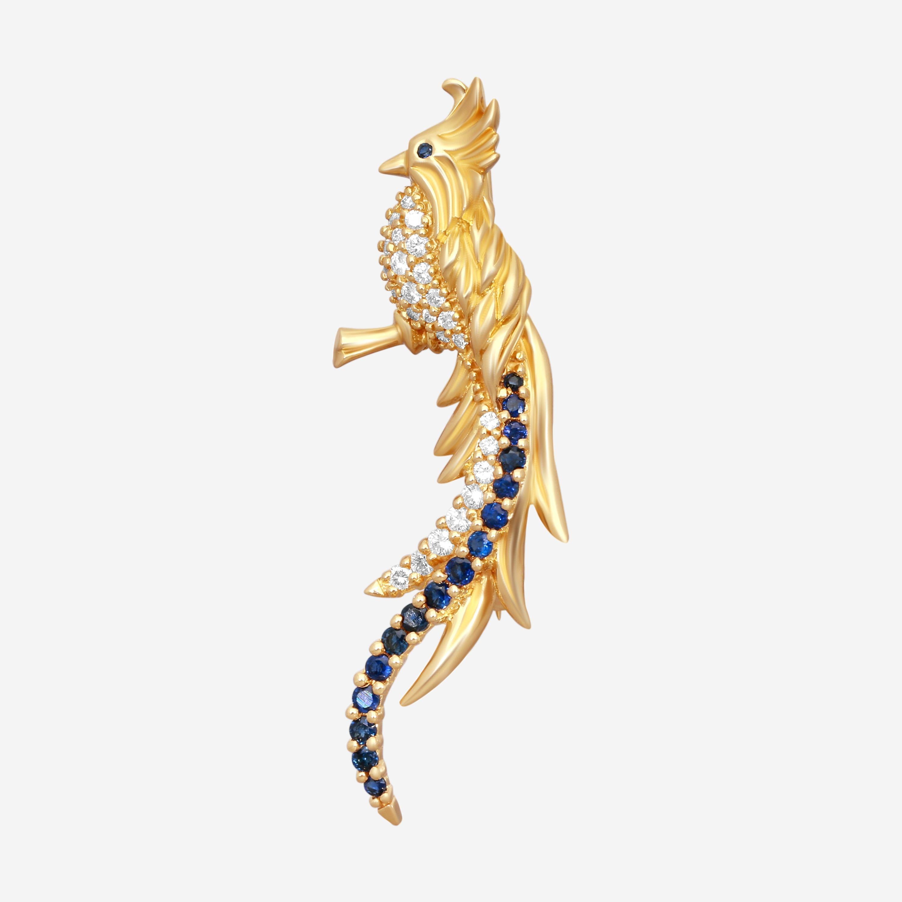 Suna 18K Yellow Gold Sapphire & Diamond Paradise Bird Pin P7300SY