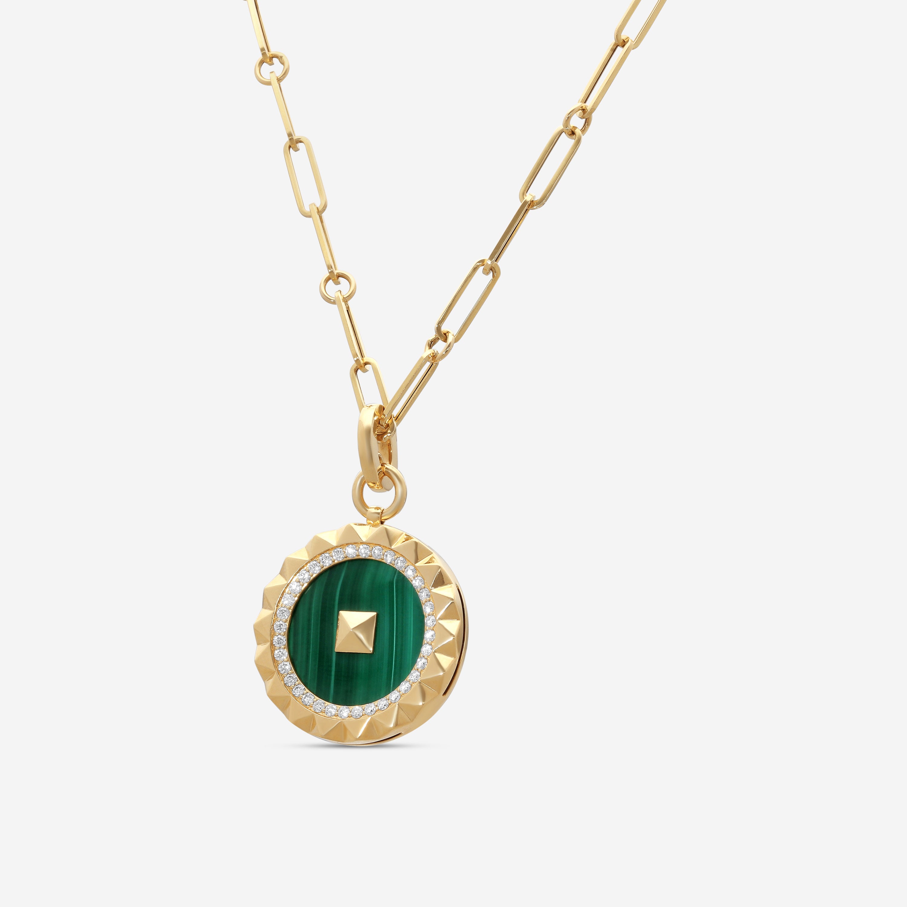 Roberto Coin Obelisco 18K Yellow Gold Diamond & Malachite Pendant Necklace 8883123AY19XM
