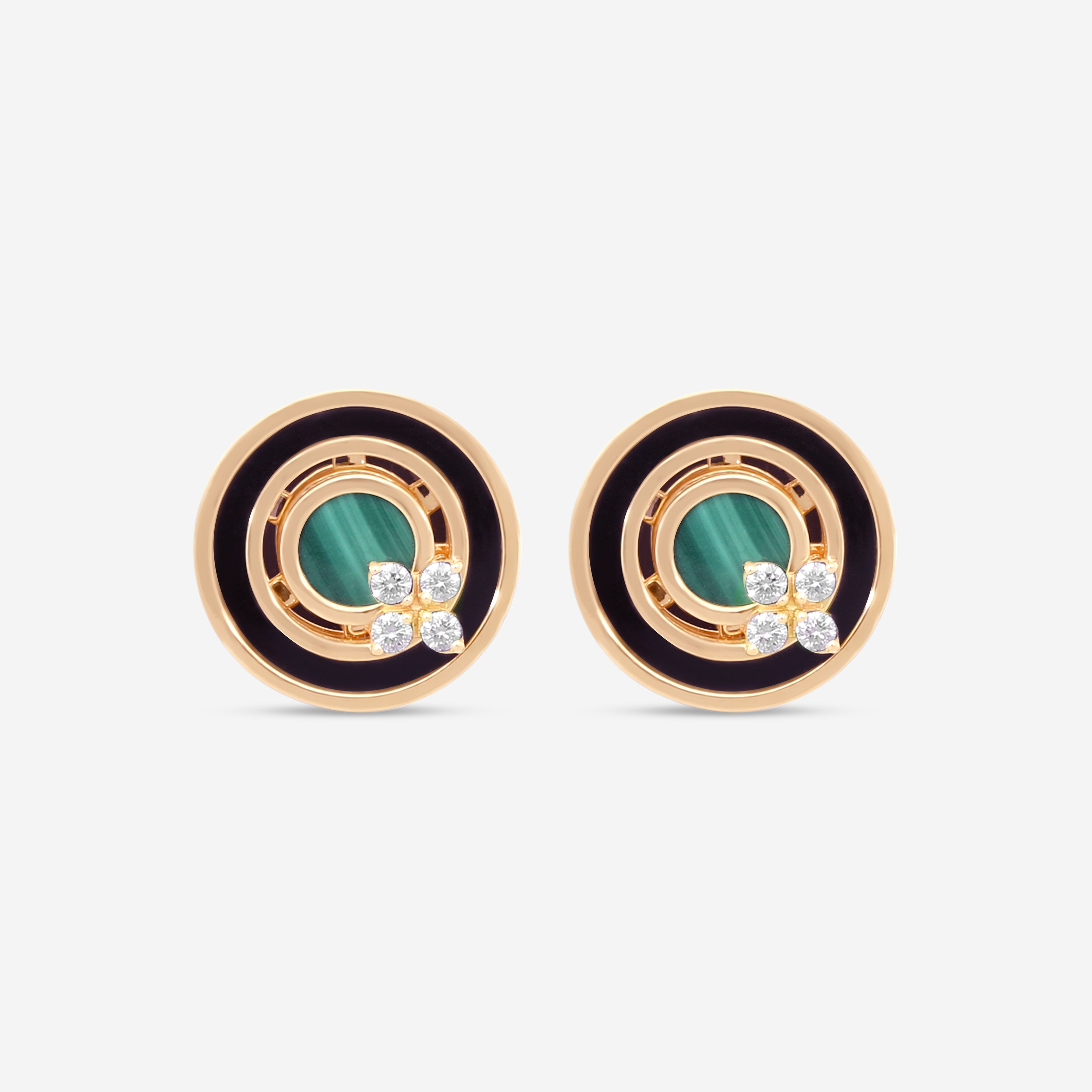 Roberto Coin Love in Verona 18K Rose Gold Diamond, Black Jade & Malachite Stud Earrings 8883125AXERX