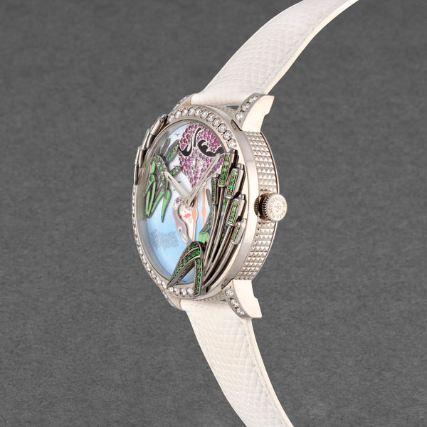 Boucheron Crazy Jungle Flamingo 18K White Gold Diamond, Tsavorite and Pink Sapphire Watch WA010225