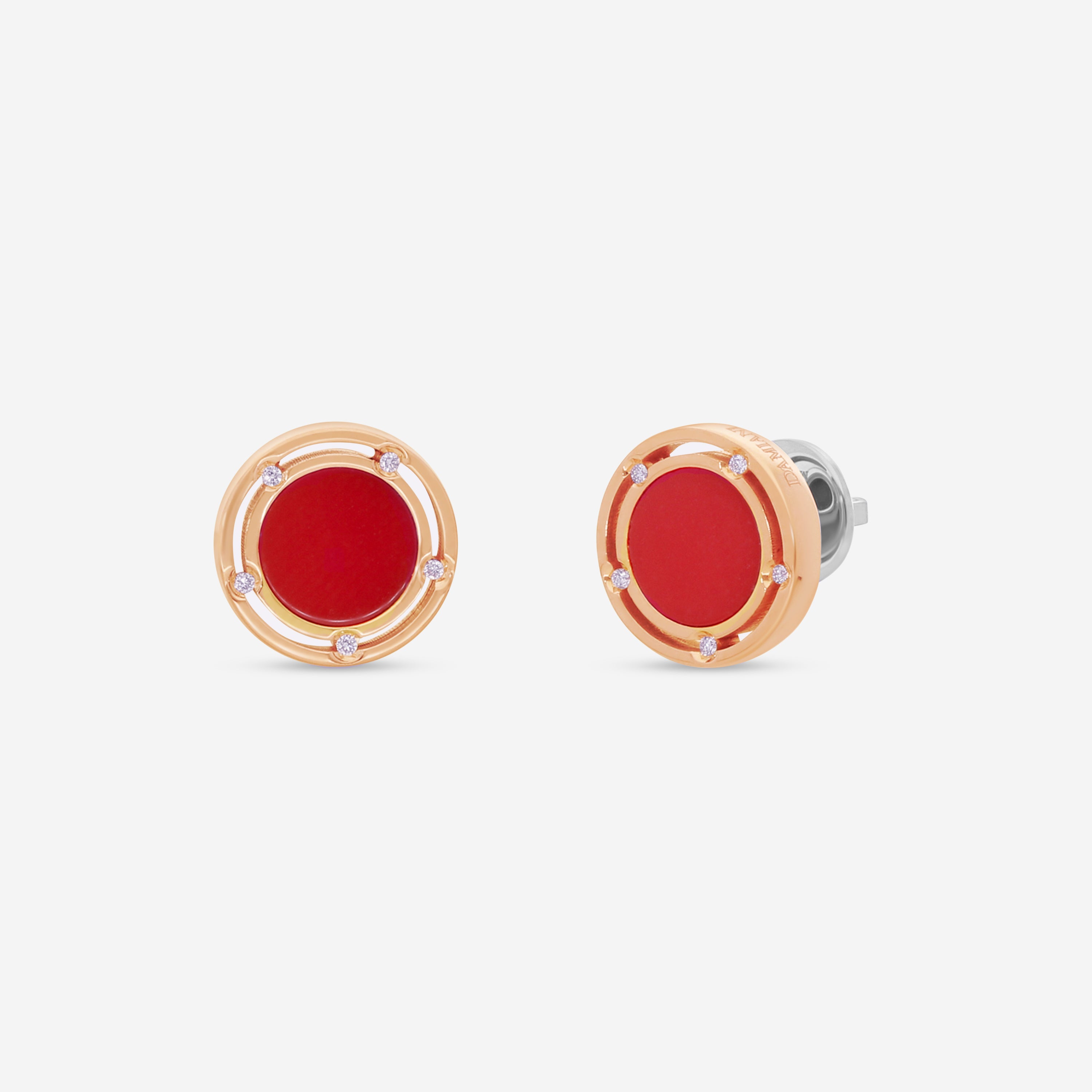 Damiani D. Side 18K Rose & White Gold Diamond & Red Stone Stud Earrings 20086728