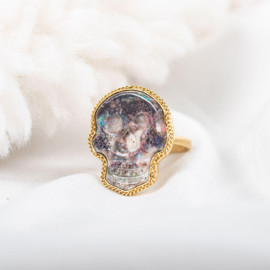 Amáli One of a Kind 18K Yellow Gold Andamooka Opal Statement Ring Sz. 7 R-2282