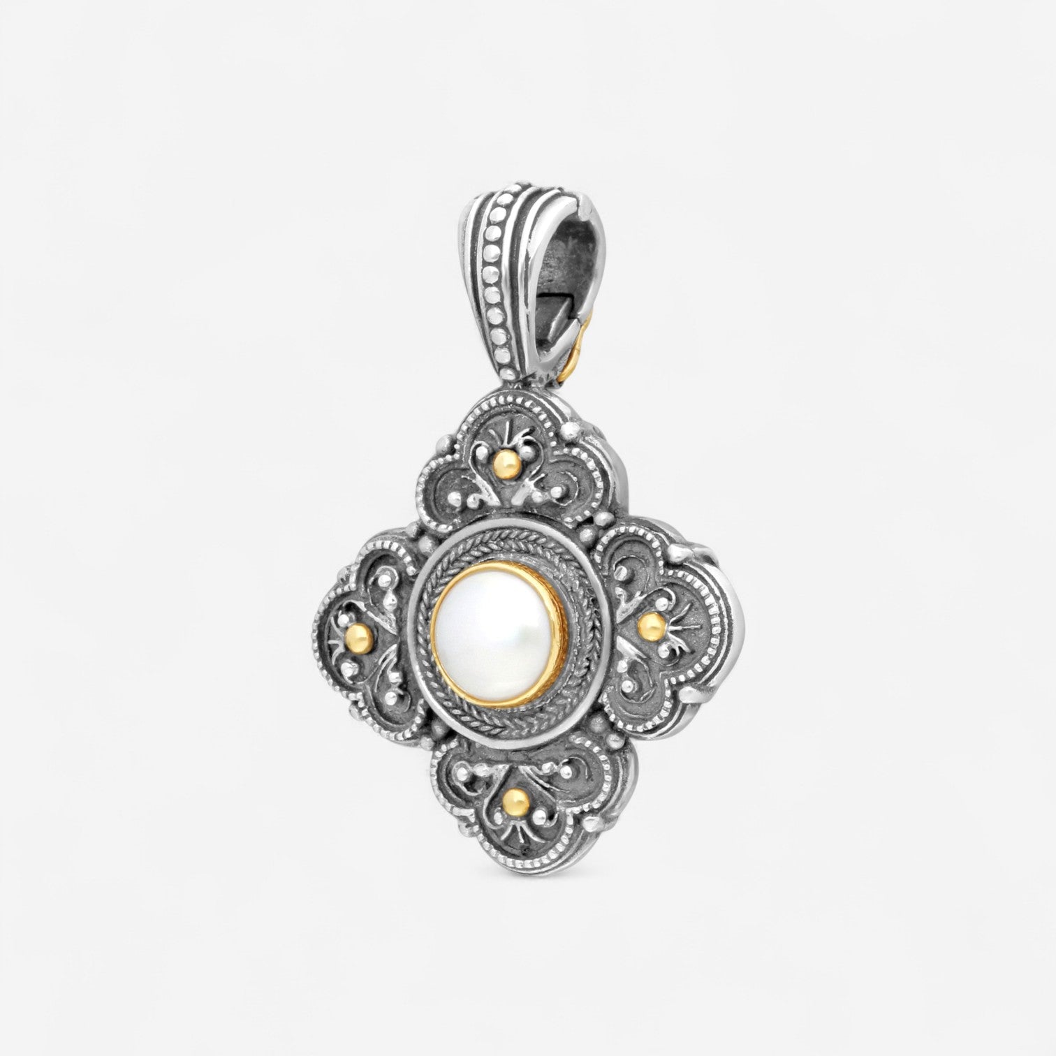 Konstantino Sterling Silver & 18K Yellow Gold Pearl Cross Pendant STKJ28-122 - THE SOLIST