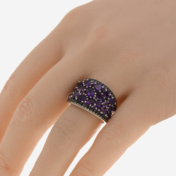 Charles Krypell Roxy Sterling Silver and Amethyst, and Black Sapphire 0.51ct. tw. Band Ring Sz. 6.25 - THE SOLIST