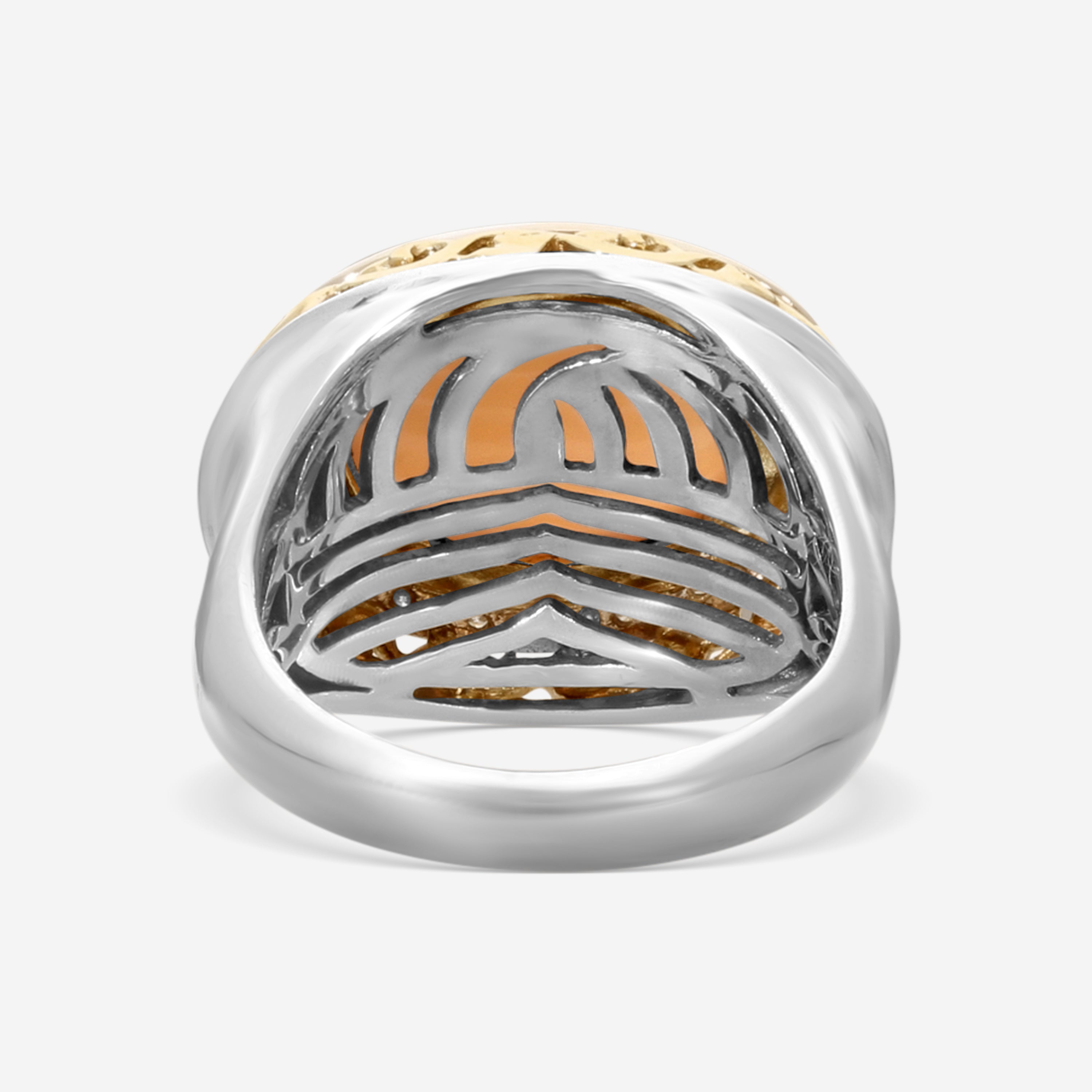 Charles Krypell Sterling Silver and 18K Yellow Gold, Peach Moonstone and White Diamond Statement Ring Sz. 6.5 3-6424-SPCHMD