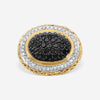 Charles Krypell Sterling Silver and 18K Yellow Gold, Black Diamond and White Diamond Statement Ring Sz. 6.75 3-6425-SBLKP