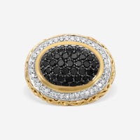 Charles Krypell Sterling Silver and 18K Yellow Gold, Black Diamond and White Diamond Statement Ring Sz. 6.75 3-6425-SBLKP