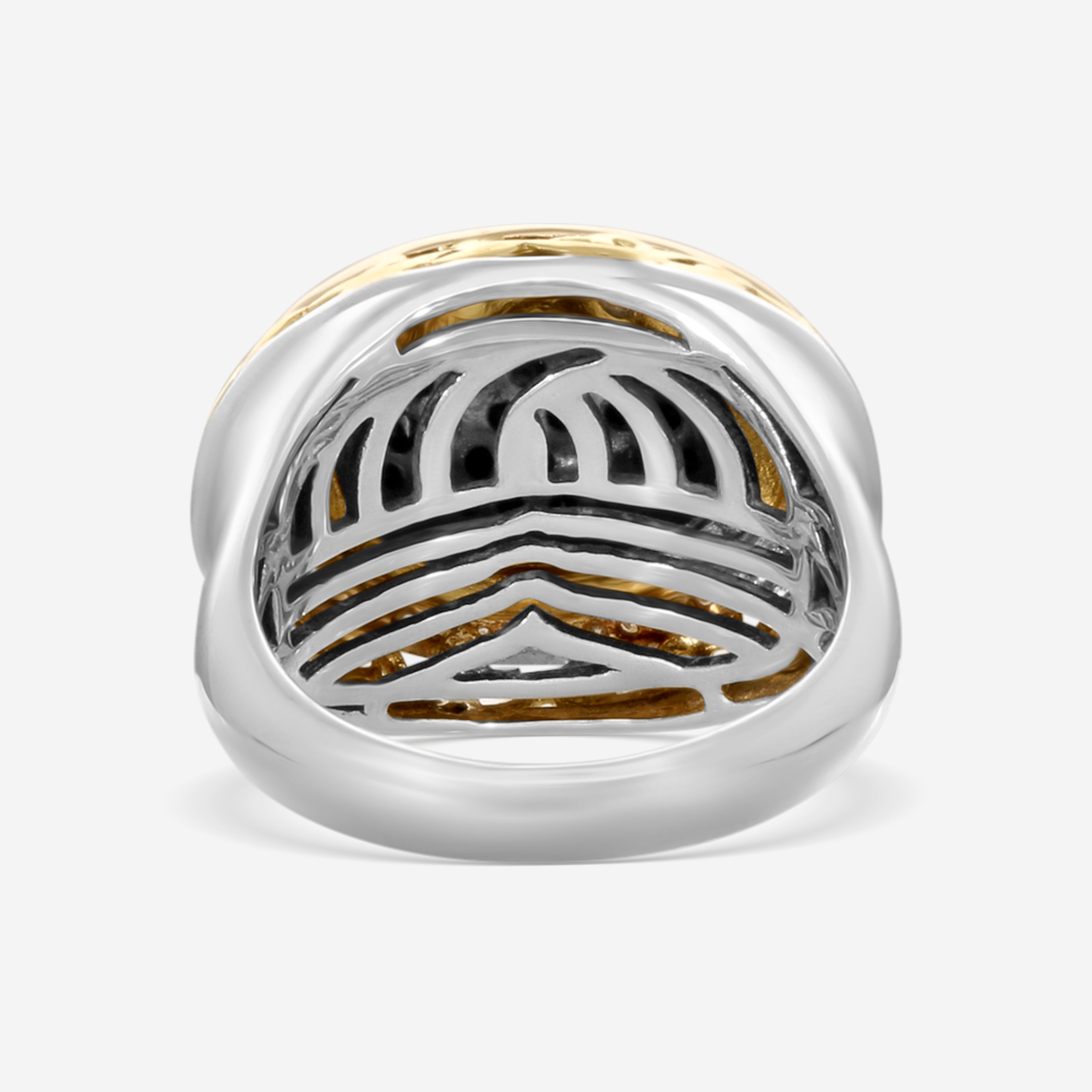 Charles Krypell Sterling Silver and 18K Yellow Gold, Black Diamond and White Diamond Statement Ring Sz. 6.75 3-6425-SBLKP