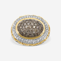 Charles Krypell Sterling Silver and 18K Yellow Gold, Brown and White Diamond Statement Ring Sz. 6.5 3-6425-SBLKP