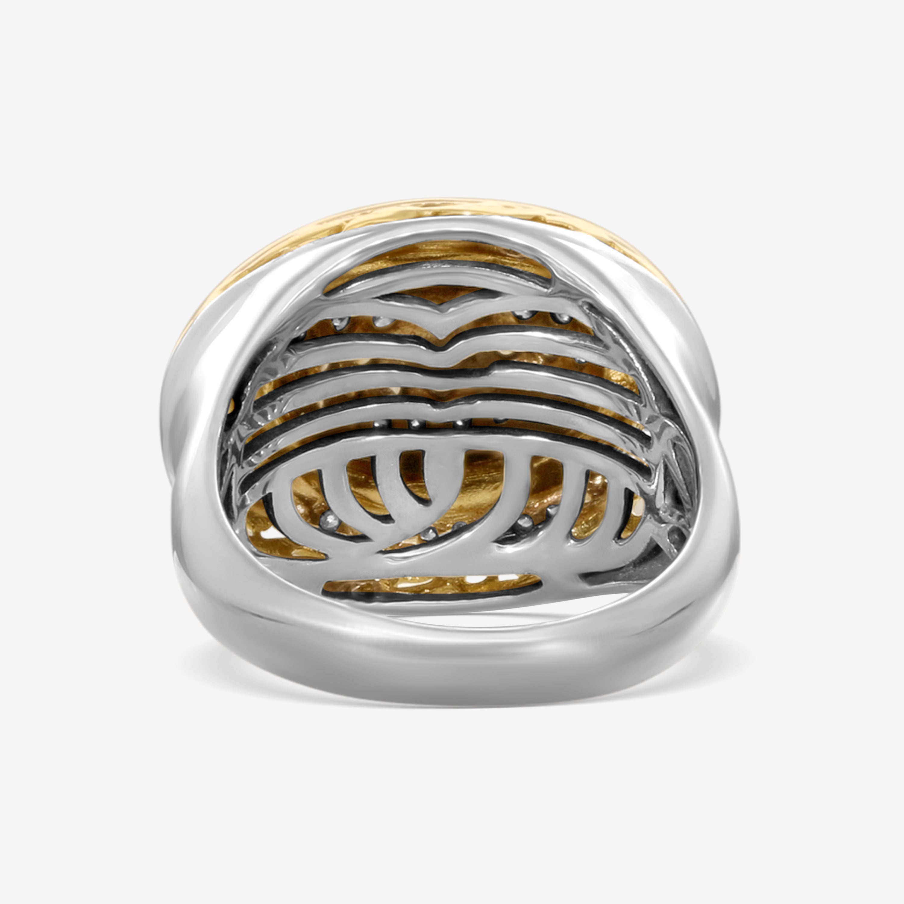 Charles Krypell Sterling Silver and 18K Yellow Gold, Brown and White Diamond Statement Ring Sz. 6.5 3-6425-SBLKP