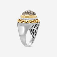 Charles Krypell Sterling Silver and 18K Yellow Gold, Brown and White Diamond Statement Ring Sz. 6.5 3-6425-SBLKP