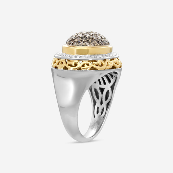 Charles Krypell Sterling Silver and 18K Yellow Gold, Brown and White Diamond Statement Ring Sz. 6.5 3-6425-SBLKP