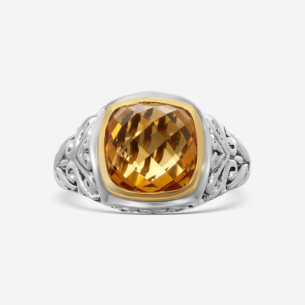 Charles Krypell Sterling Silver and 18K Yellow Gold, Citrine Ring Sz. 6.5 3-6643-SC