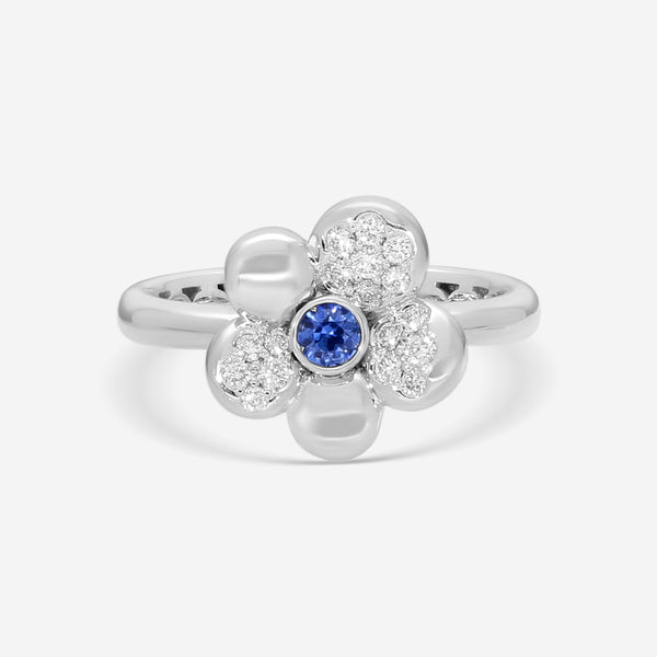 Crivelli Little Daisy 18K White Gold Diamond & Sapphire Ring Sz. 6.75 302-R799M-AN