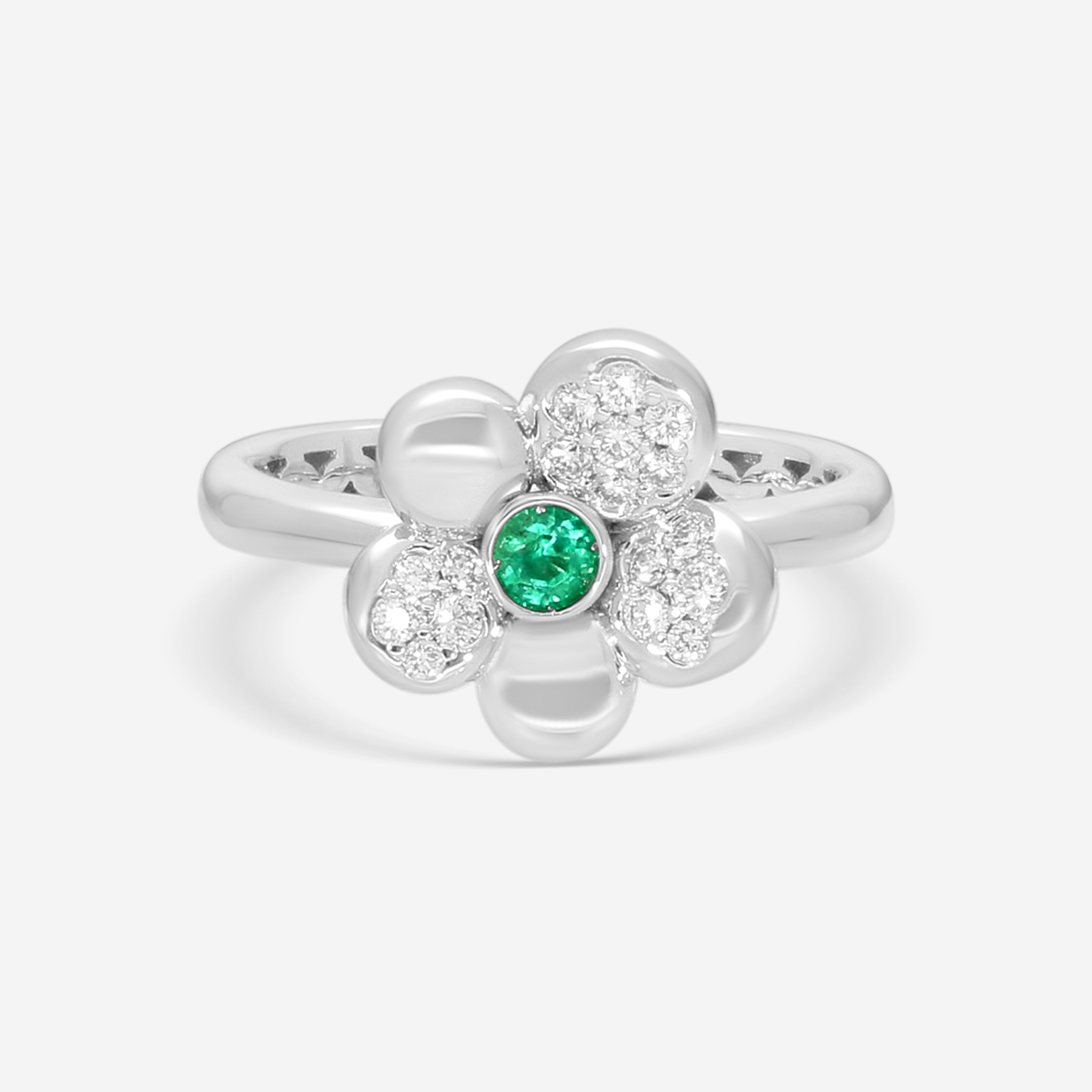 Crivelli Little Daisy 18K White Gold Diamond & Emerald Ring Sz. 6.5 302-R799M-AN - THE SOLIST