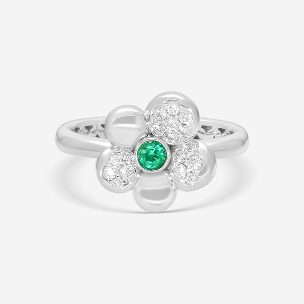 Crivelli Little Daisy 18K White Gold Diamond & Emerald Ring Sz. 6.5 302-R799M-AN - THE SOLIST