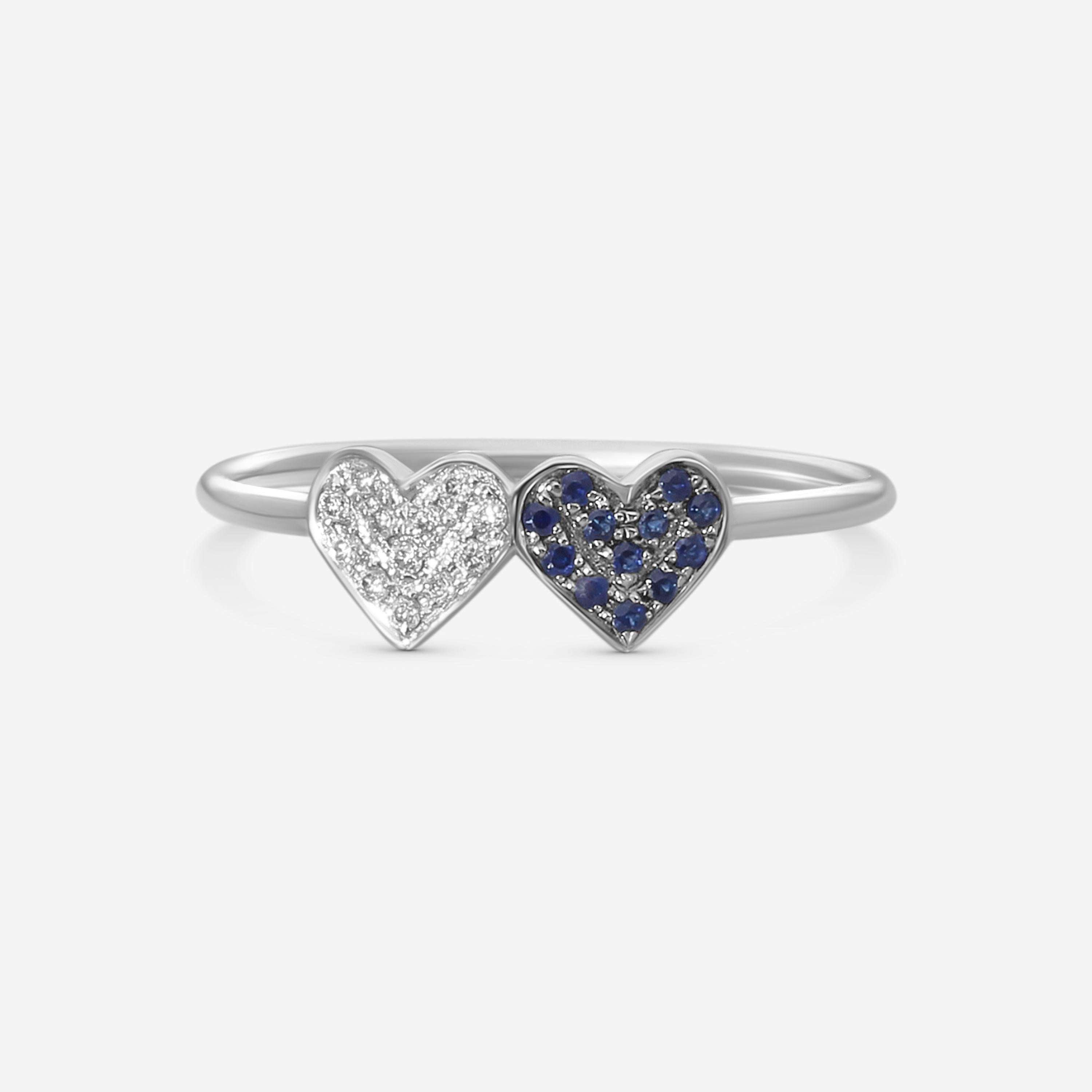 Sydney Evan Double Heart 14K White Gold Diamond and Sapphire Ring Sz. 6 30397S-WB