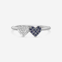 Sydney Evan Double Heart 14K White Gold Diamond and Sapphire Ring Sz. 6 30397S-WB