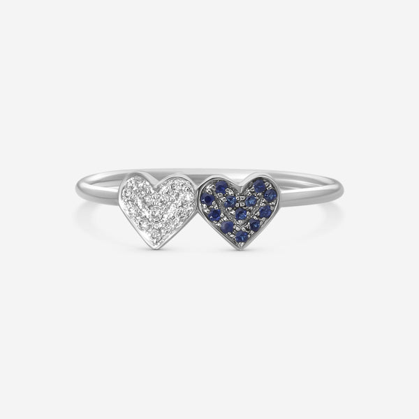 Sydney Evan Double Heart 14K White Gold Diamond and Sapphire Ring Sz. 6 30397S-WB