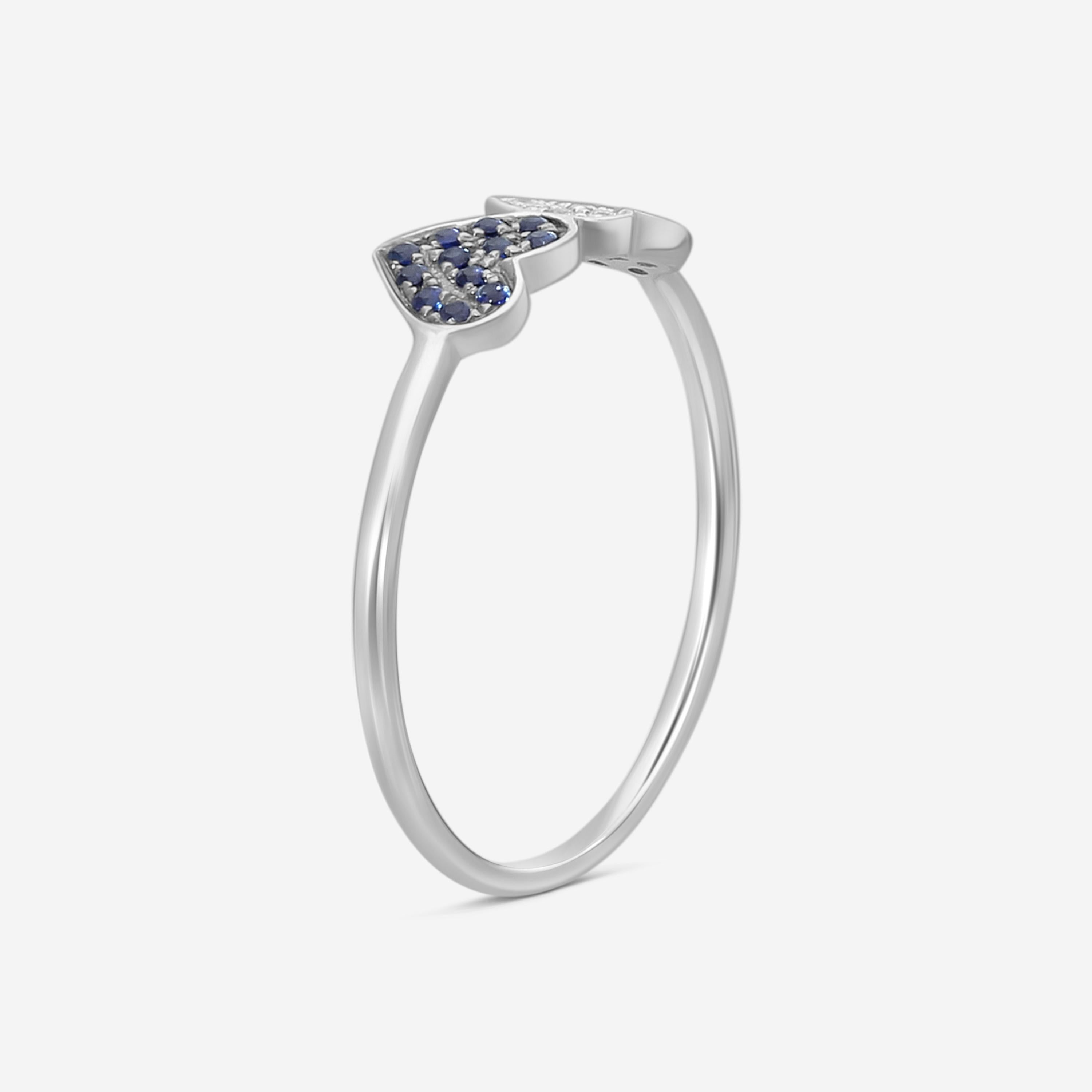 Sydney Evan Double Heart 14K White Gold Diamond and Sapphire Ring Sz. 6 30397S-WB