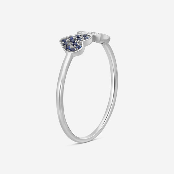 Sydney Evan Double Heart 14K White Gold Diamond and Sapphire Ring Sz. 6 30397S-WB