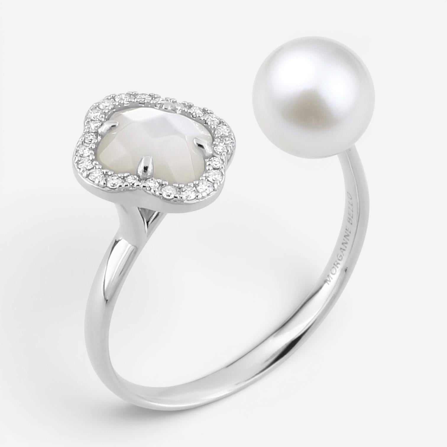 Morganne Bello Victoria Pearls 18K White Gold Multi-Gemstone Open Ring 3061WB211