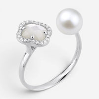 Morganne Bello Victoria Pearls 18K White Gold Multi-Gemstone Open Ring 3061WB211