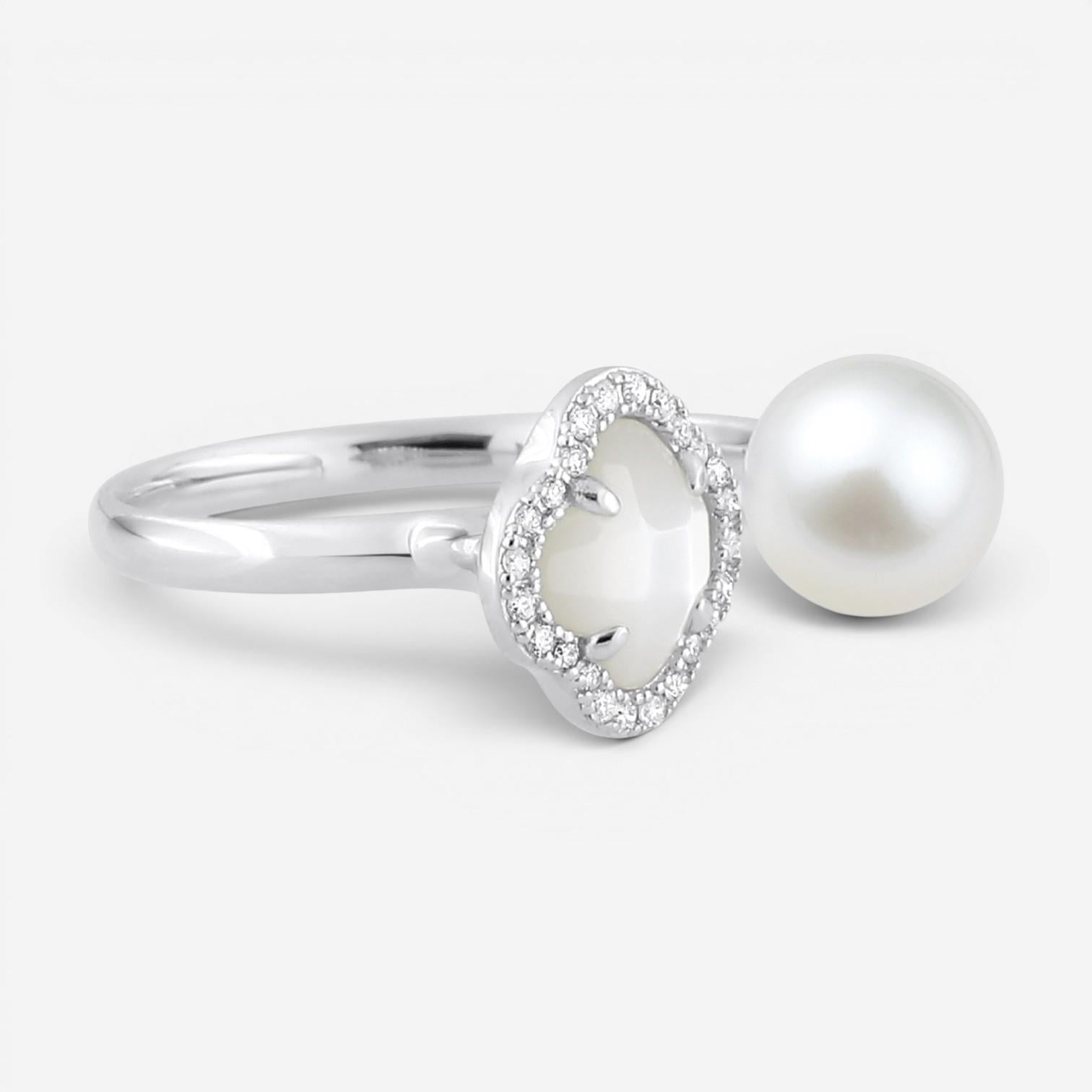 Morganne Bello Victoria Pearls 18K White Gold Multi-Gemstone Open Ring 3061WB211