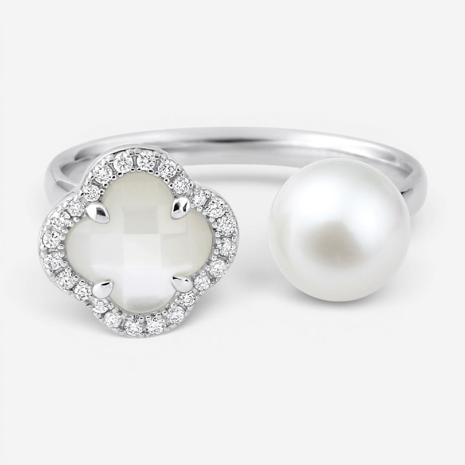 Morganne Bello Victoria Pearls 18K White Gold Multi-Gemstone Open Ring 3061WB211