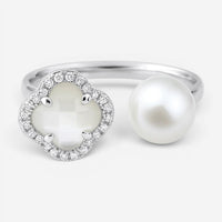 Morganne Bello Victoria Pearls 18K White Gold Multi-Gemstone Open Ring 3061WB211