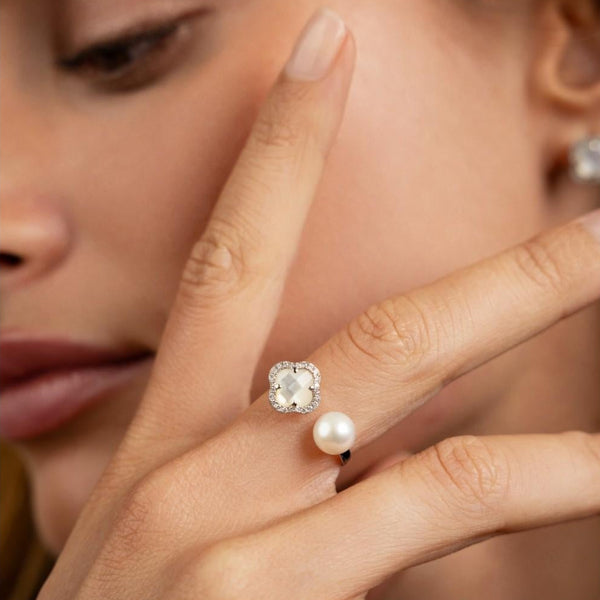 Morganne Bello Victoria Pearls 18K White Gold Multi-Gemstone Open Ring 3061WB211