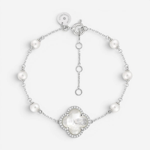 Morganne Bello Victoria Pearls 18K White Gold Pearl & Diamond Bracelet 3062WB111