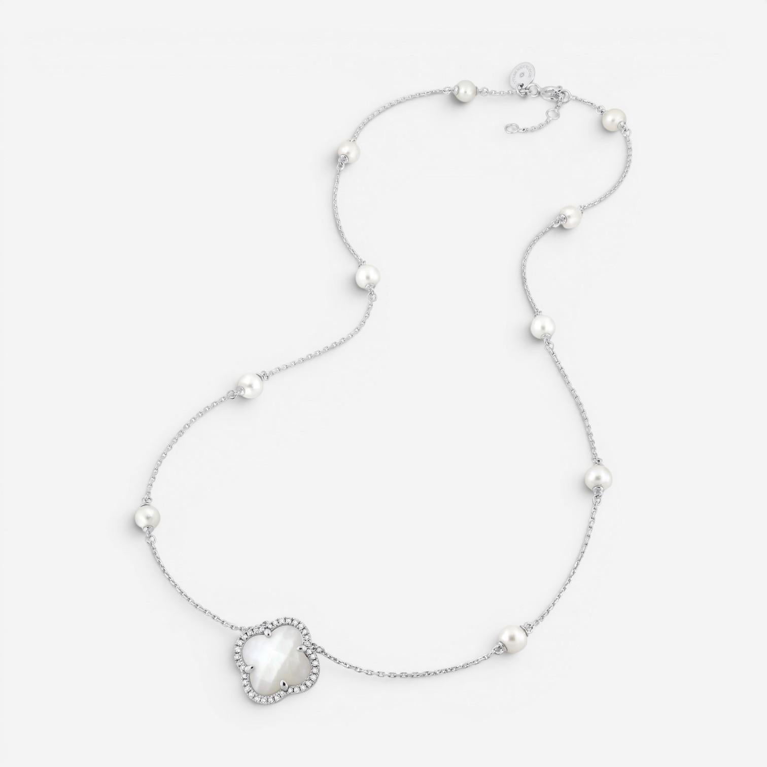 Morganne Bello Victoria Pearls 18K White Gold Pearl & Diamond Necklace 3063WB111