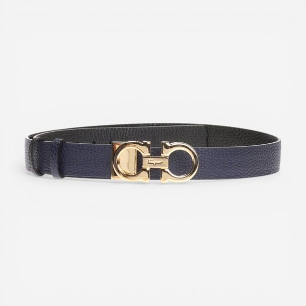 Salvatore Ferragamo 673955 Double Gancini Thin Black/Blue Belt Size 100 MSRP $490 - THE SOLIST