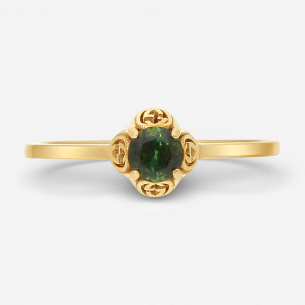 Gucci Interlocking G 18K Yellow Gold Green Tourmaline Ring YBC6624280010 - THE SOLIST