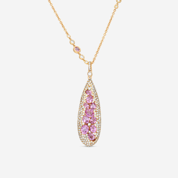 Crivelli Fantasy 18K Rose Gold Diamond & Pink Sapphire Drop Pendant Necklace 356-SP400 - THE SOLIST