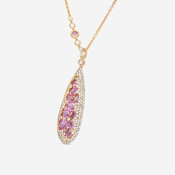 Crivelli Fantasy 18K Rose Gold Diamond & Pink Sapphire Drop Pendant Necklace 356-SP400 - THE SOLIST