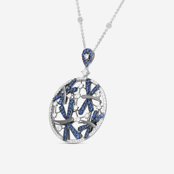 Crivelli 18K White Gold Diamond & Sapphire Round Pendant Necklace 372-2000