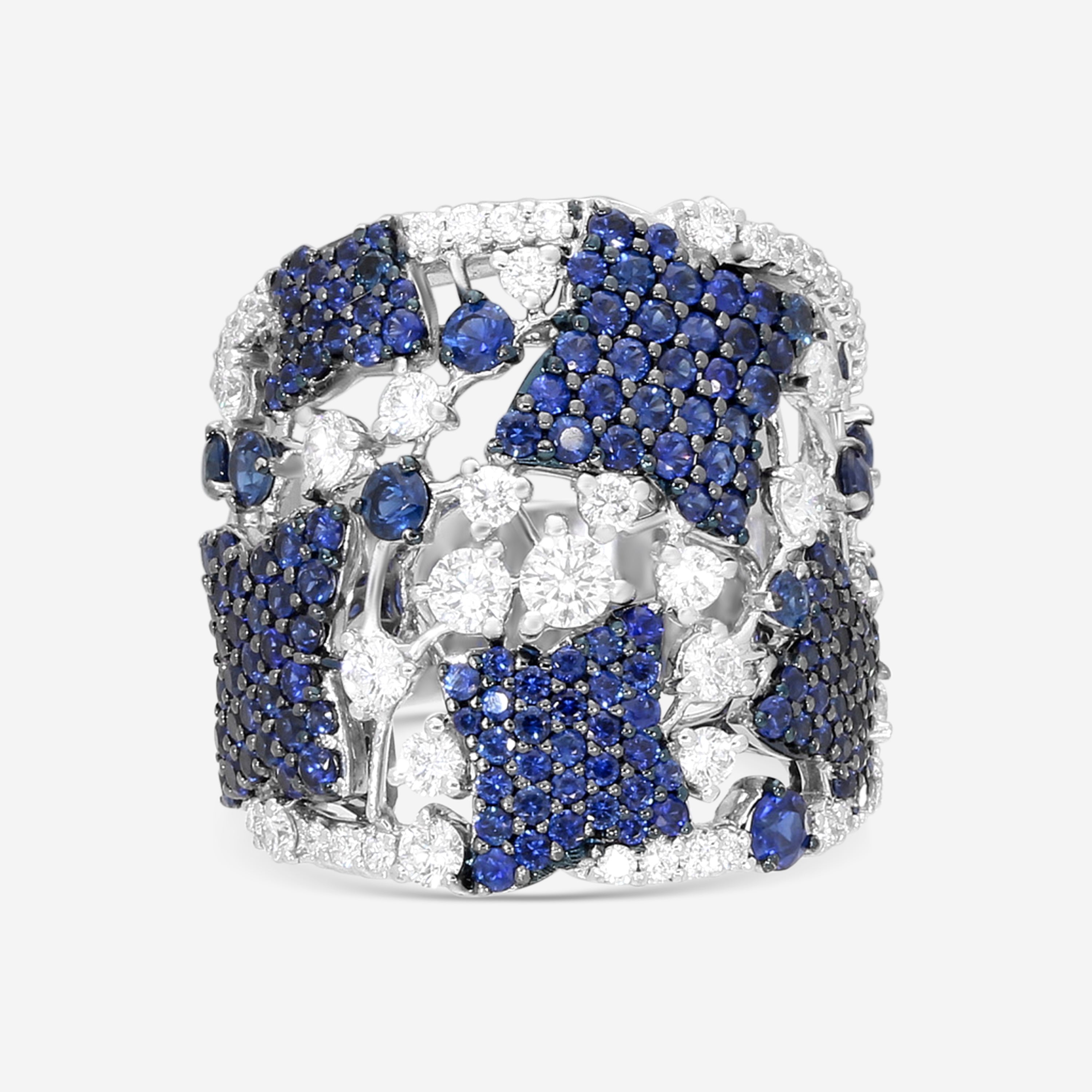 Crivelli 18K White Gold Diamond & Sapphire Perforated Band Ring Sz. 6.5 372-2006 - THE SOLIST