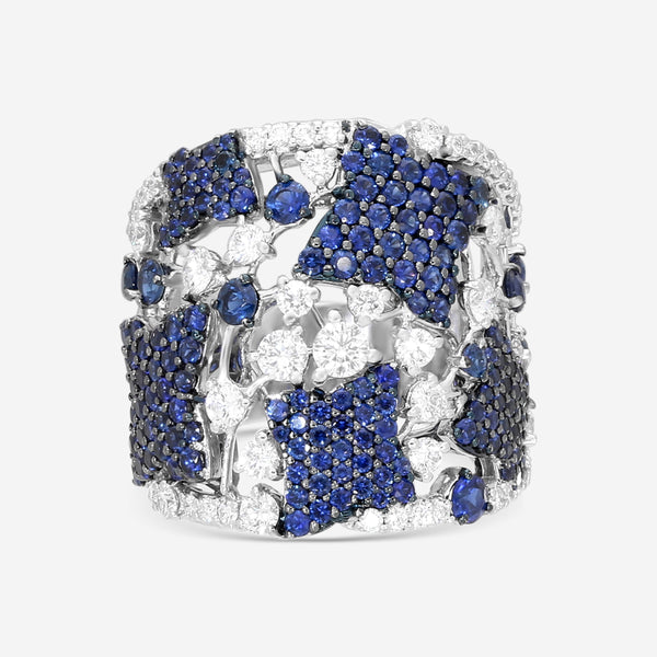 Crivelli 18K White Gold Diamond & Sapphire Perforated Band Ring Sz. 6.5 372-2006 - THE SOLIST