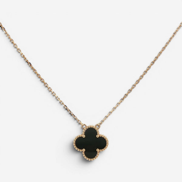 Van Cleef & Arpels Vintage Alhambra 18K Yellow Gold Onyx Pendant Necklace VCARA4