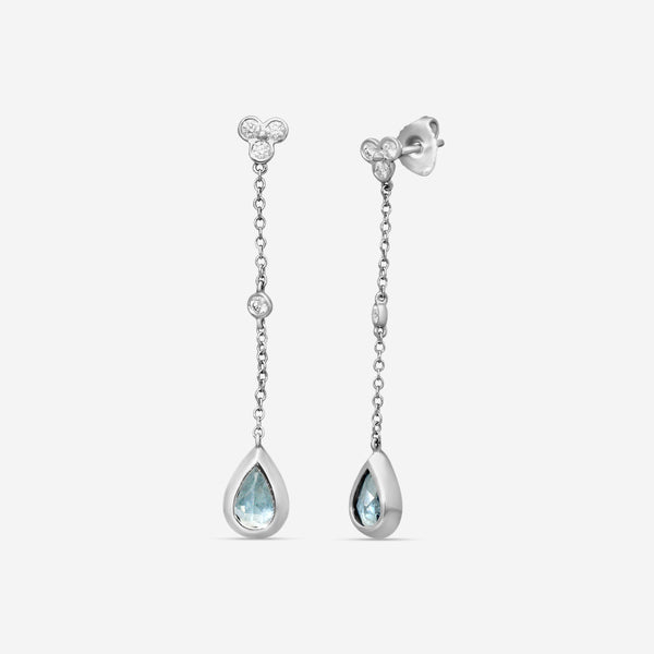 Suna 18K White Gold Aquamarine & Diamond Bezel Earrings E2575AQW