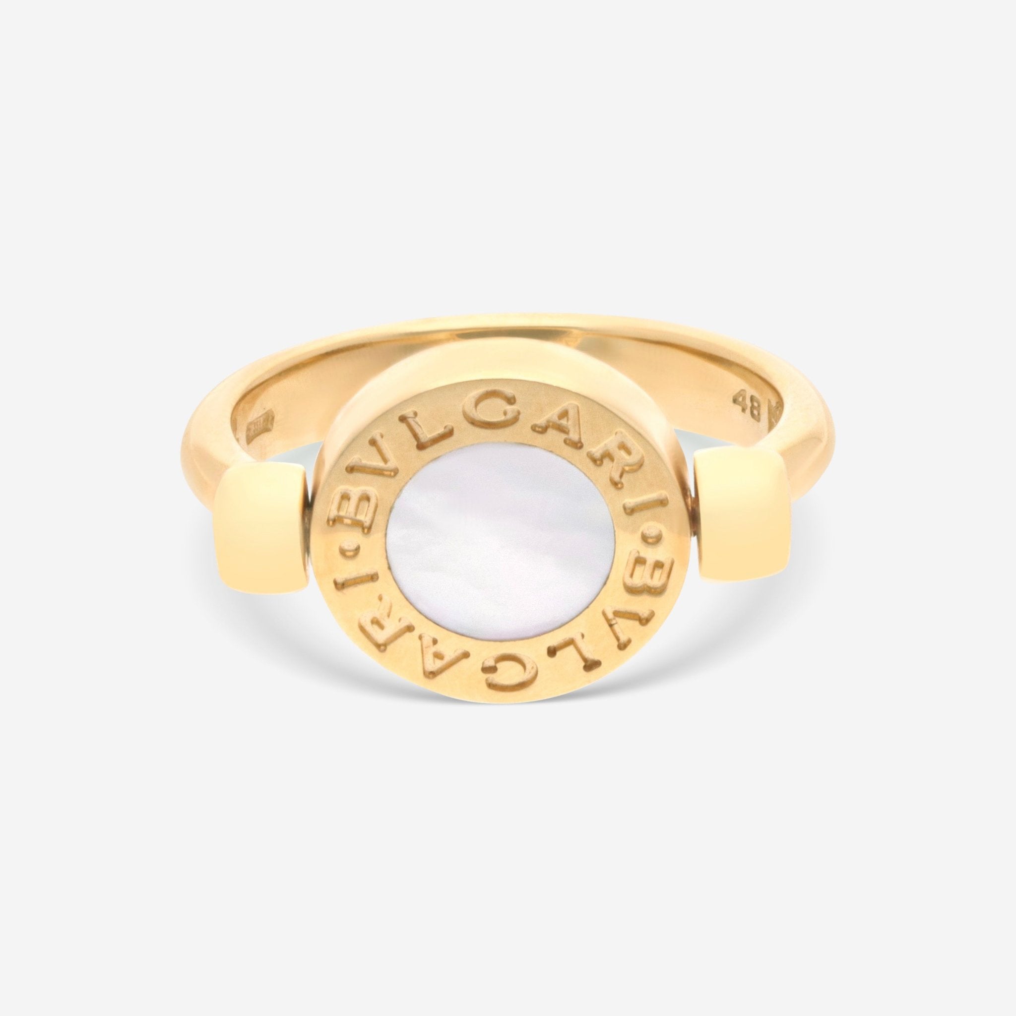 Bulgari Bulgari 18K Yellow Gold White Calcedonium & Onyx Rotating Ring Sz. 4.25 350523