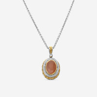 Charles Krypell Sterling Silver and 18K Yellow Gold, Peach Moonstone and White Diamond Pendant Necklace 4-6424-SPCHMD
