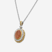 Charles Krypell Sterling Silver and 18K Yellow Gold, Peach Moonstone and White Diamond Pendant Necklace 4-6424-SPCHMD