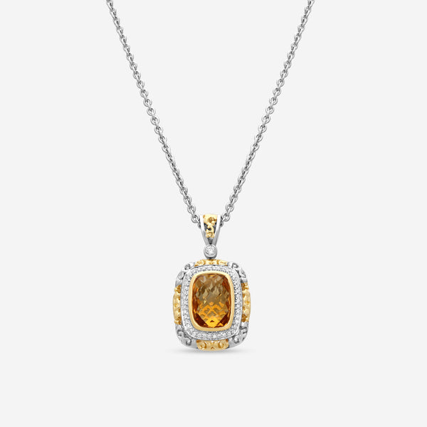 Charles Krypell Sterling Silver and 18K Yellow Gold, Yellow Citrine and White Diamond Pendant Necklace 4-6440-SCD