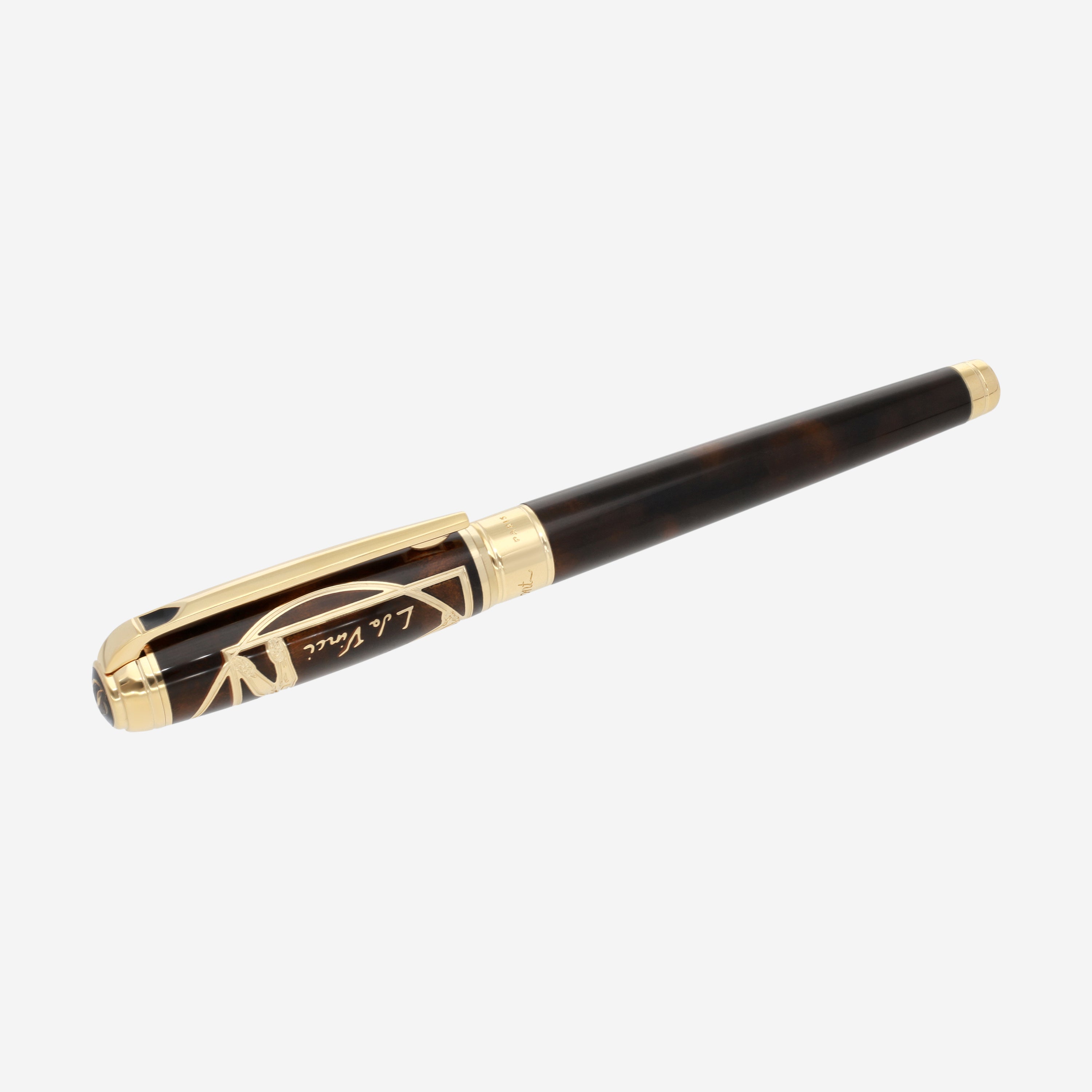 S.T. Dupont Line D Prestige Vitruvian Man 18K Yellow Gold & Brown Lacquer Fountain Pen (M) 410038L